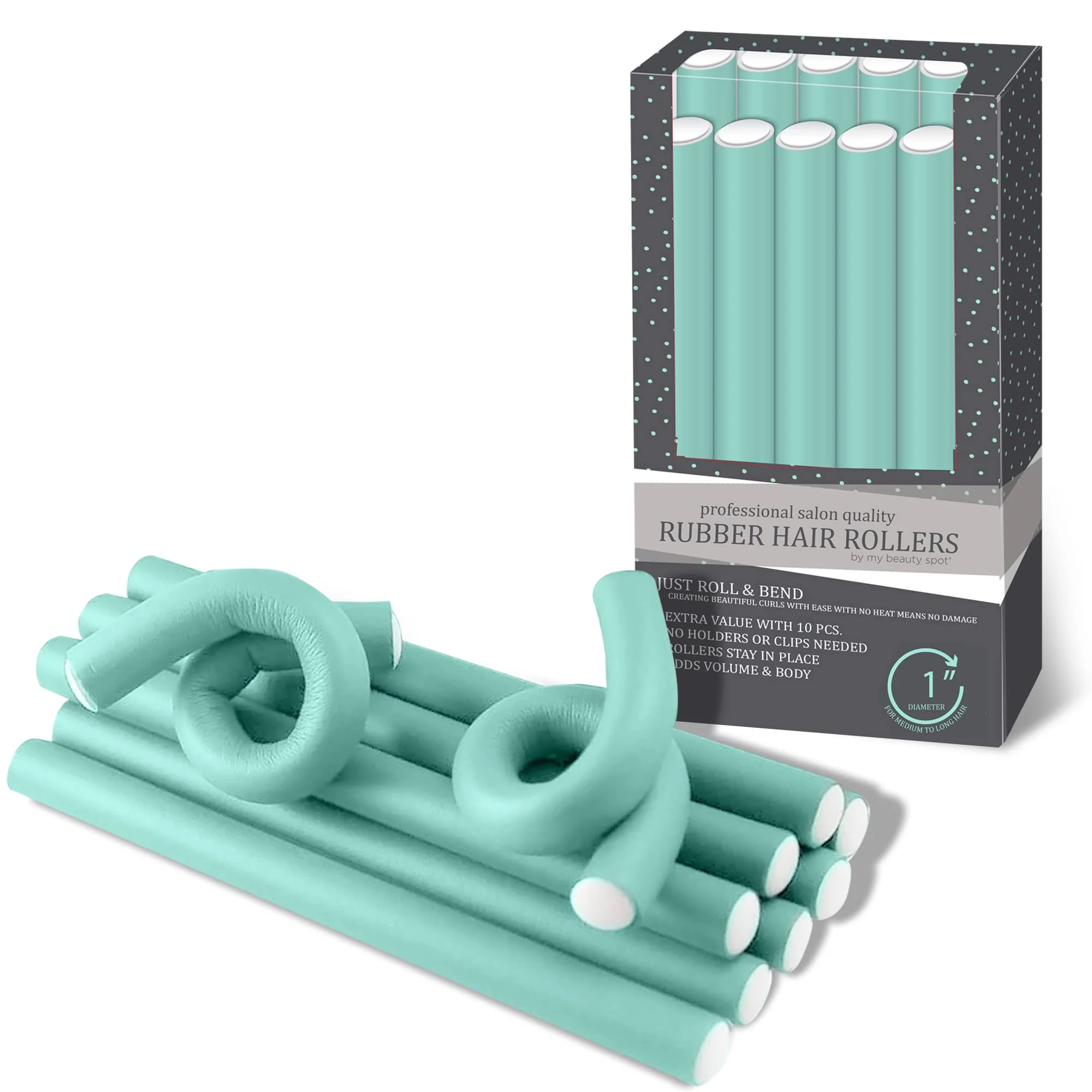 Lightweight My Beauty Spot Flexi Rods Foam Hair Rollers 1 Diameter Professional Salon Quality 10 Pcs Rubber Hair Rollers for Long Medium and Short Hair Blue Smart