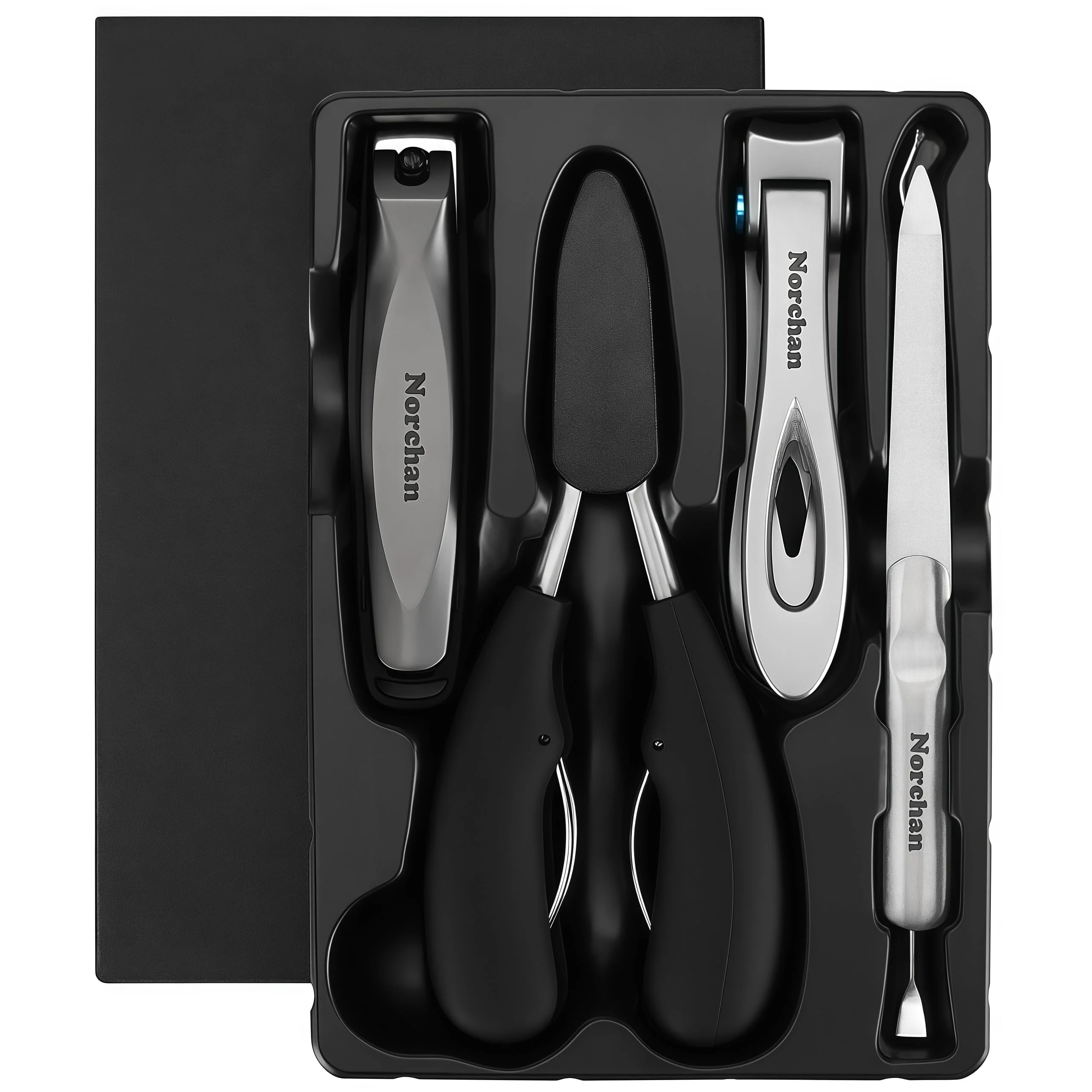 Functional NORCHAN Large Nail Clippers Set 5-Piece Sharp Toenail and Fingernail Clippers with Nail File I for Men and Women Premium Big Size Heavy-Duty Easy-to-Use