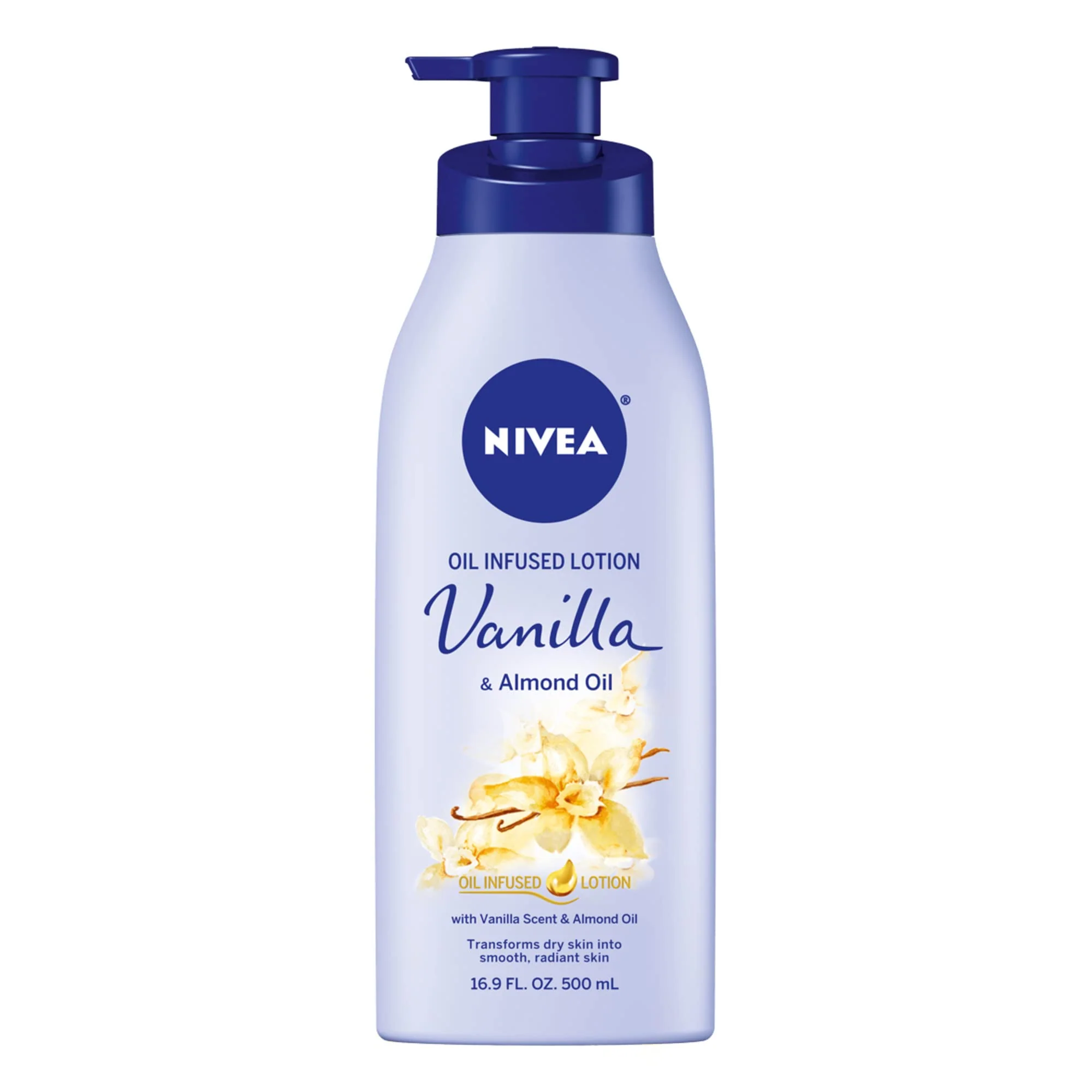 Recyclable Nivea Lotion Oil-Infused Vanilla Almond Oil 16.9 Ounce Pump 500ml Excellent